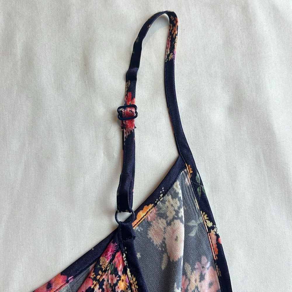Floral Slip Chemise - Black with Pink Rose Print - Picture 9 of 10
